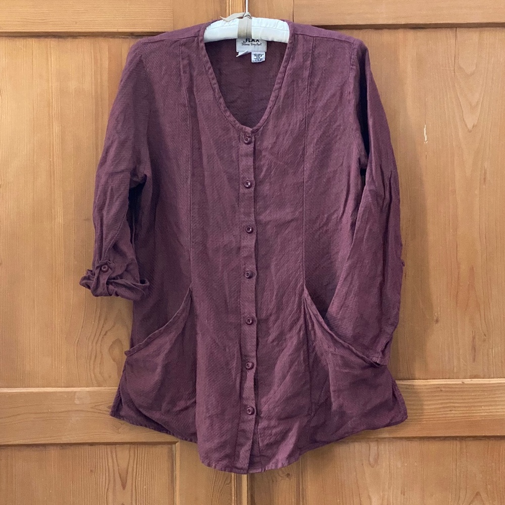VINTAGE Flax Satisfying Shirt in Sumac 100% linen, Sz Sm